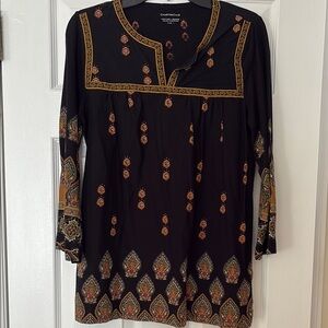 Charter Club Black and Tan Graphic Tunic with Mandarin Collar